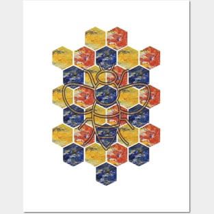 Red, Yellow, Green Honeycomb & Bee Graphic Posters and Art